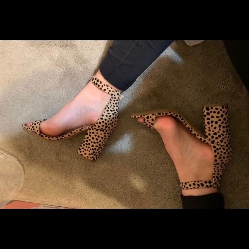 Cheetah velour polka dots chunky heel sandals - Picture 3 of 7